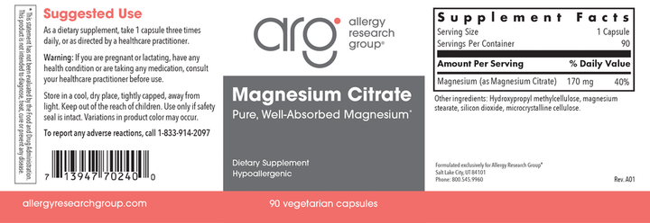 Magnesium Citrate - 90 Capsules