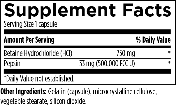 Betaine HCL 750 mg - 120 capsules